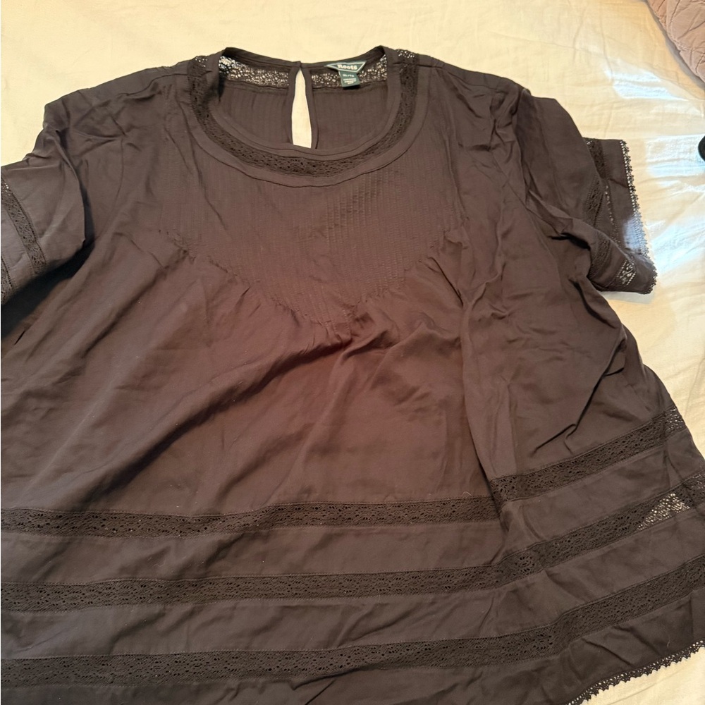 Roots Brown Puff Sleeve Boxy Blouse